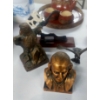 Image 1 : 4 Pcs Various Metal Figures Including Heavy Signed Brass Ben Franklin Bust - See Pics
