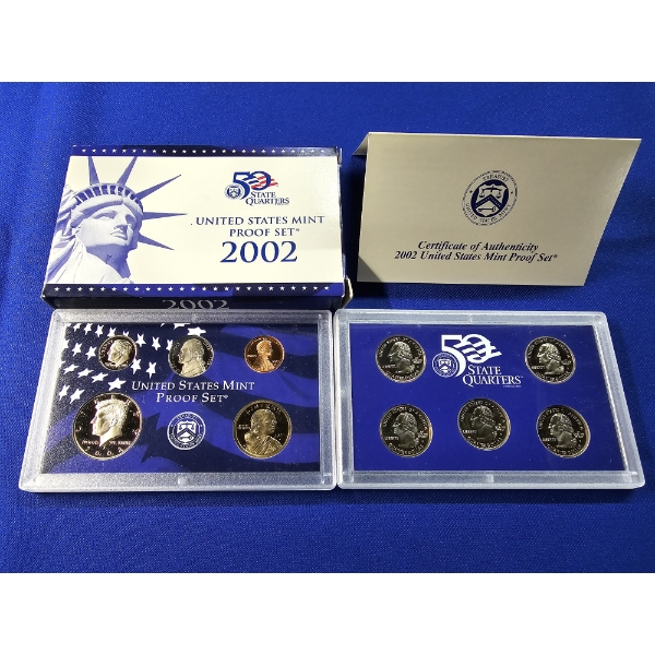 2002 Unites States Mint Proof Set & 50 State Quarters w/ Box & COA