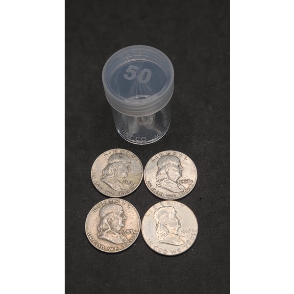 1953, 1957, 1963 90% Silver Franklin Half Dollars In Coin Holder - Face Value: $2.00