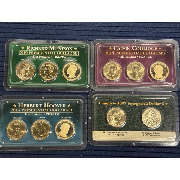 Presidential Dollar Set (3) & Sacagawea Dollar Set - FV $11.00 - Richard M. Nixon - Calvin Coolidge 