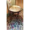 Image 2 : Tall Brass Bedroom Lamp / Round Table Combination - Includes Decorative Item Shown