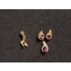 Image 1 : 10K Jewely: Loose Leaf Earring, Matching Set Earrings & Pendant w/ Purple Stones & Diamonds TW: 2.9g