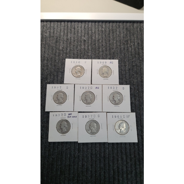 (8) Assorted Years 90% Silver Washington Quarters Face Value: $2