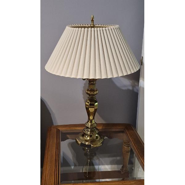 PICKUP IN NORTHFIELD - Pair Of superb Tall Polished Brass Lamps As Pictured - Angular Ruffled Shades