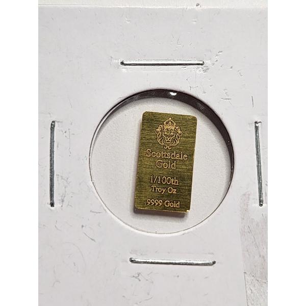 1/100TH Troy Ounce .9999 Fine Gold Scottsdale Mint Bar