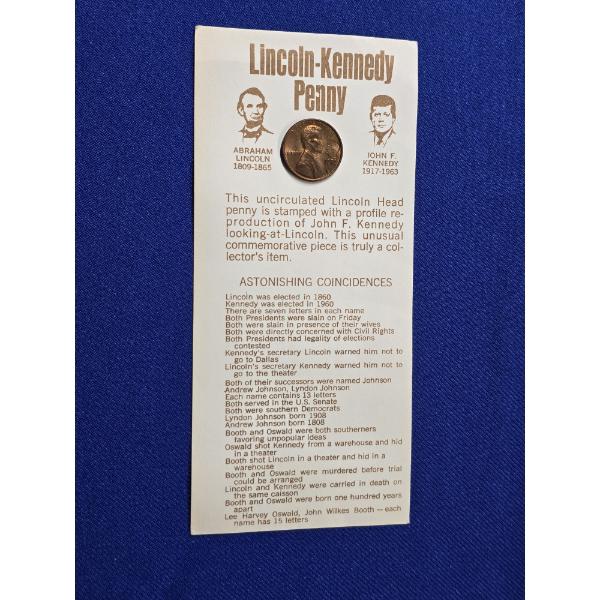 1973 Uncirculated Lincoln-Kennedy Collector's Commemorative Penny w/ Info Card 