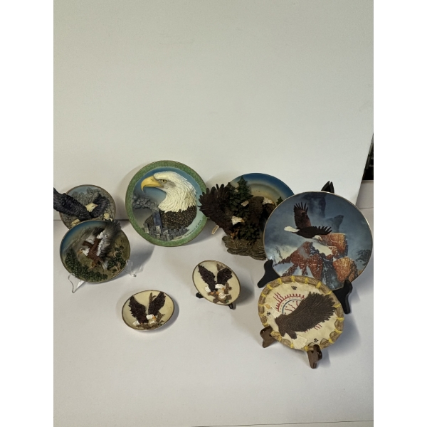 Eagle Plate Statues - Set of 8  (7 with Stands) - September 11, 2001 with crying Eagle - 2 Small - 3