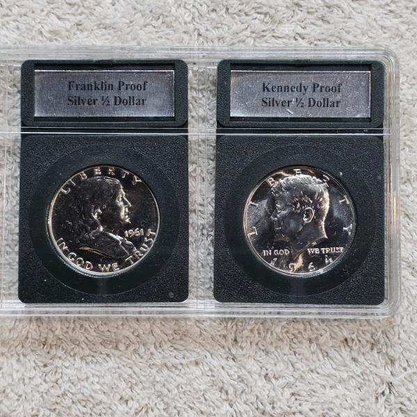 90% Silver Franklin Proof and 90% Silver Kennedy Proof in Collector's Display Casing AFV $1.00
