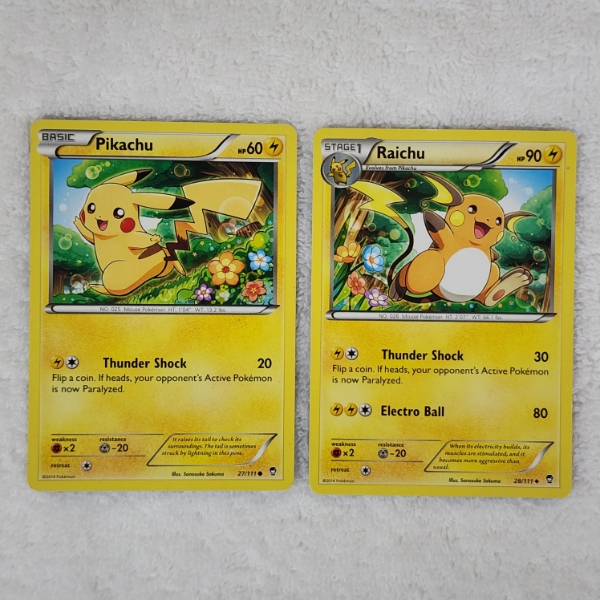 Two Vintage Pokemon Trading Cards ~ Pikachu & Raichu Matching Trading Cards 