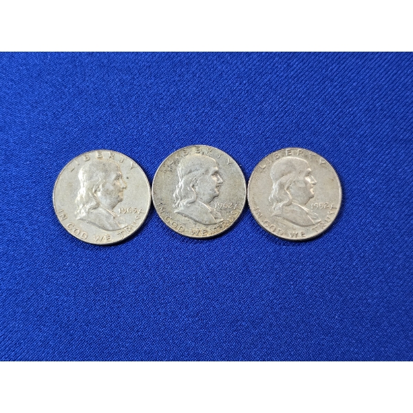 Lot of (3) Franklin Silver Half Dollars - 90% Silver FV: $1.50