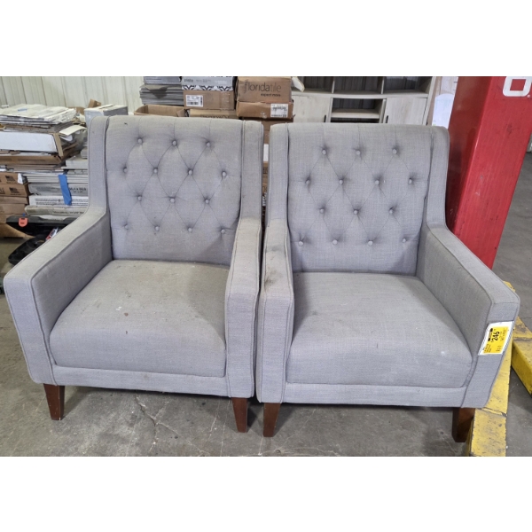 Pick Up Off Site-115 Ely St. Alliance Oh. Excellent Condition Matching Pair Of 30''x79'' Gray Chairs