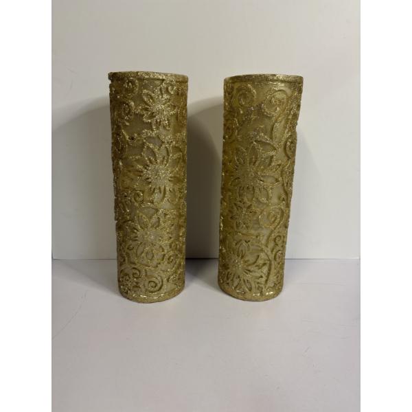 2 Decorative Candles - Golden Floral Candles