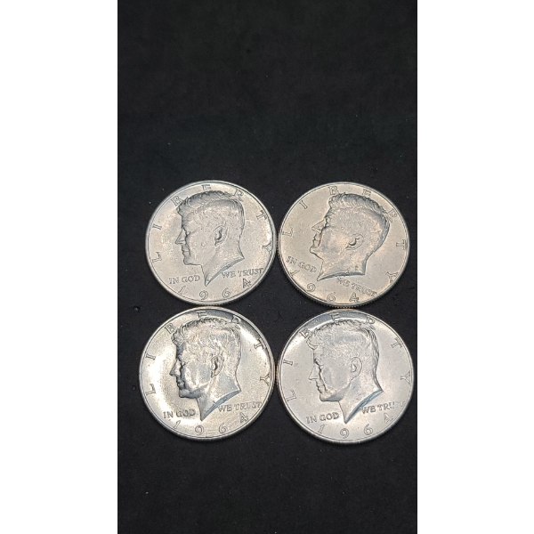 (4) 1964 90% Silver Kennedy Half Dollars - Face Value: $2.00