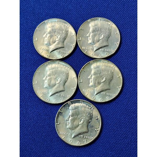 1967-1969 Kennedy Half Dollars 40% Silver FV: $2.50