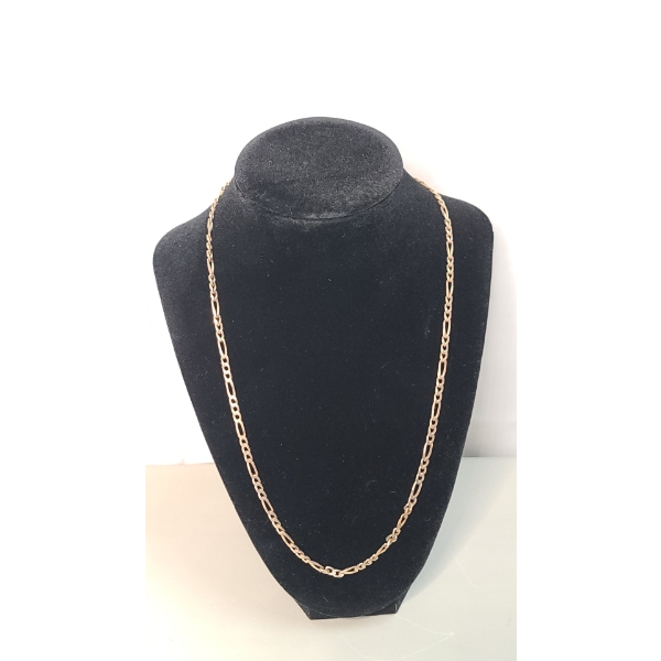 14K Gold 21" Figaro Diamond Cut Link Necklace - Weight: 18.1g