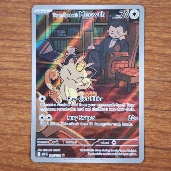 Team Rocket's Meowth 203/182 Illustration Rare Holo Pokemon Trading Card ~ PACK FRESH MINT CONDITION