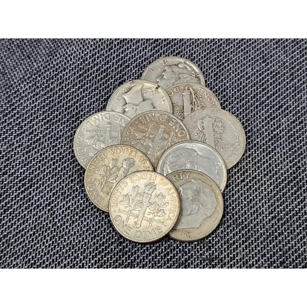 $1.00 Face Value in Assorted 90% Silver United States Dimes 