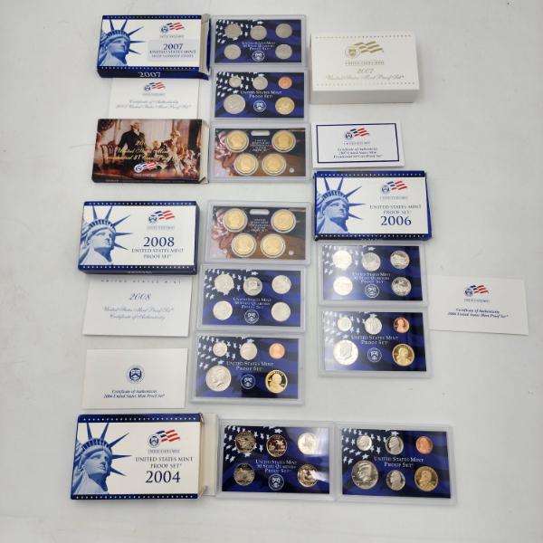Five United States Mint Proof Sets: 2004, 2006, 2007, 2008