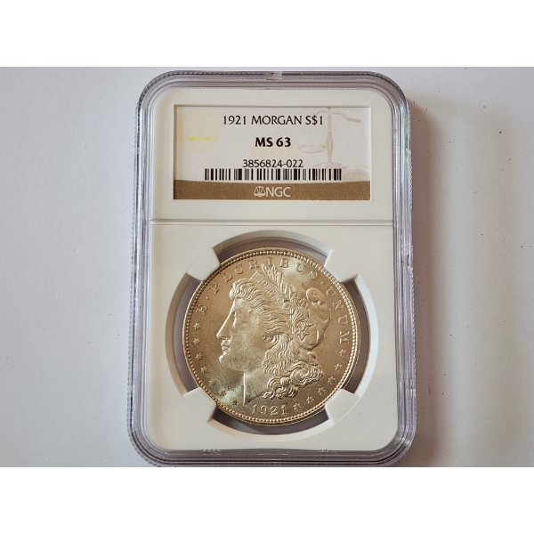 1921 90% Silver Morgan Dollar Graded NGC MS 63