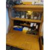 Image 2 : Antique Oak Combination Desk  /  Shelved Cabinet  With Unique Curved Drop  Down Door.  