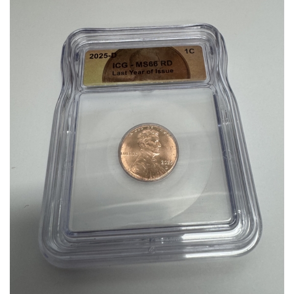 2025-D ICG-MS66 RD Last Year of Issue- Lincoln Penny - Incredible Condition 