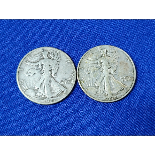 x2 90% Silver Walking Liberty Half Dollars: 1947 and 1939 FV: $1.00