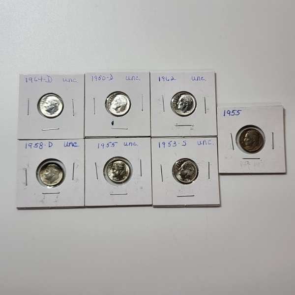 x7 Assorted U.S. 90% Silver Dimes: x6 Appear Uncirculated - Face Value: $0.70