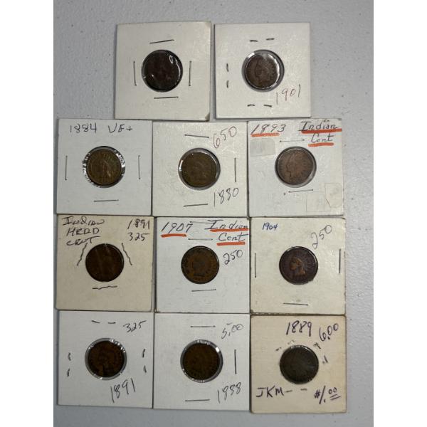 Lot of 11 Assorted Years U.S. Indian Head Cents