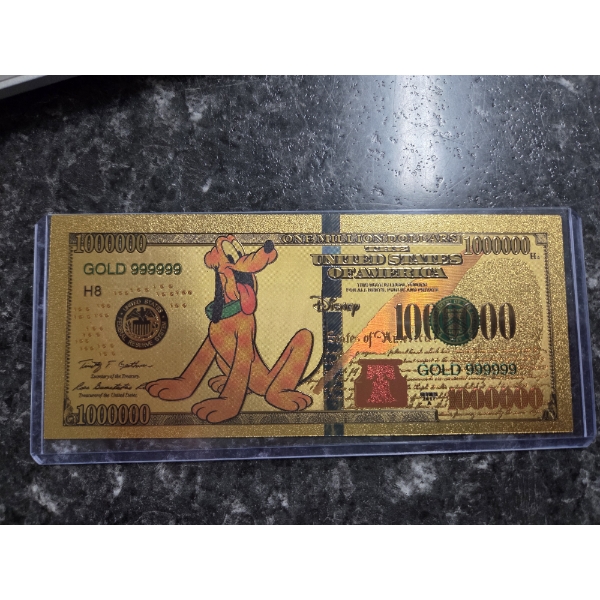 Rare Disney Pluto Gold Foil .999999 24k Note