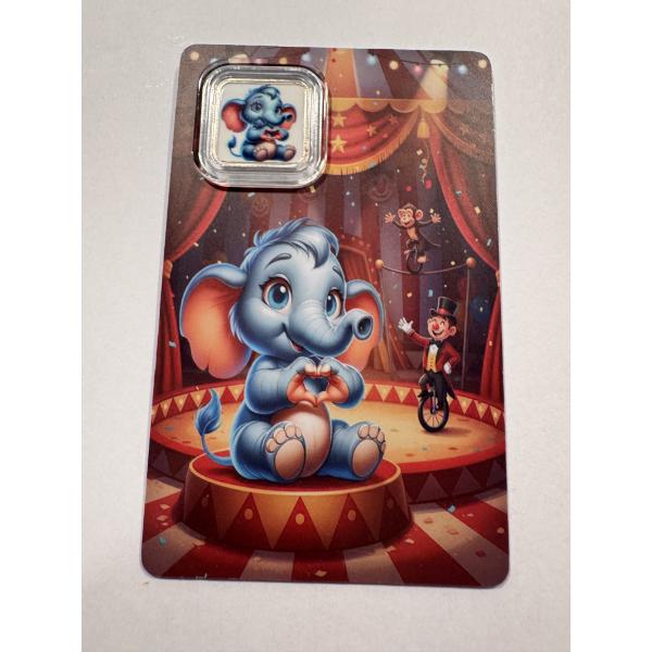 Rare Fine Silver Art Bar Elephant Circus 1 Gram .999 Fine Silver Bar - Low Mintage - Mint Condition
