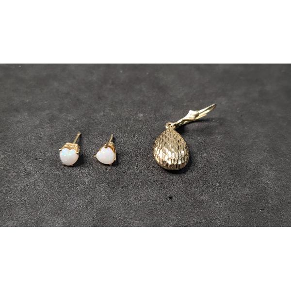 14K Gold Opal Stud Earrings .63 Grams & 14K Gold Dangle Earring .90 Grams