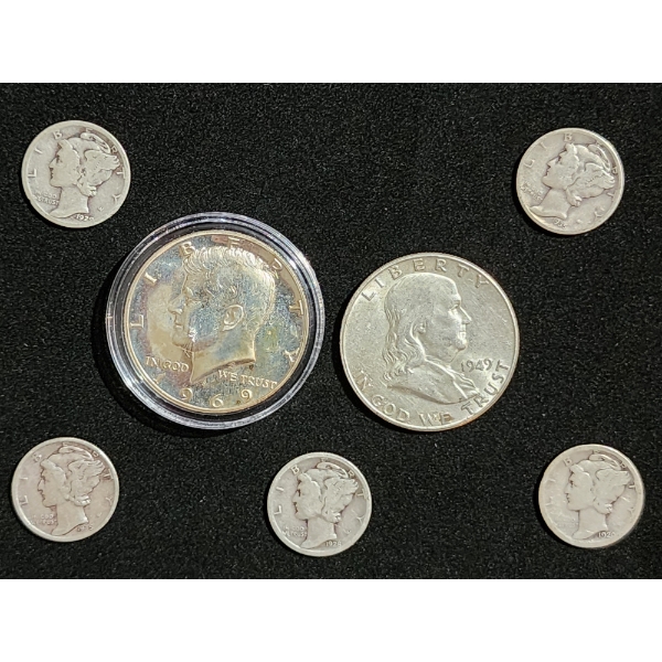 Assorted United States Silver Coins Ft. $1 Face Value in 90% Silver & One 40% Silver Kennedy Half