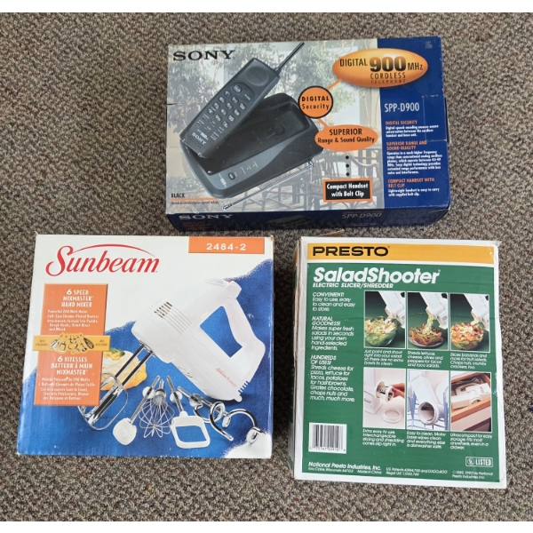 PICKUP IN CANTON - New In Original Boxes, Salad Shooter, Sunbeam Mixer & Cordless Telephone 