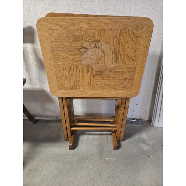 *Pick Up At Mantua Home-No Shipping Available* Four Solid Oak TV Trays With Storage Rack 