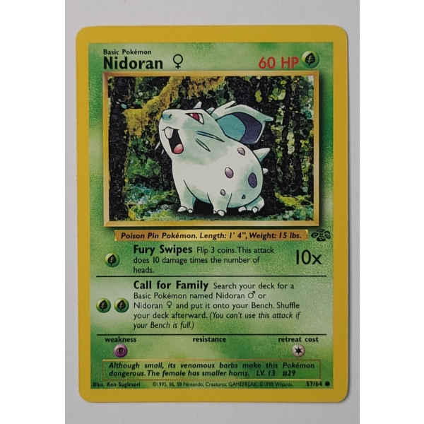 1999 Nidoran #57/64 Pokemon Trading Card From The Jungle Set - Near Mint