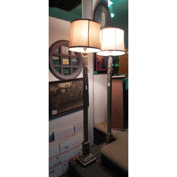 2nd  Of Two (2) Offered - 60" Tall Brushed Steel Floor Lamp With 12 x 14 x 10 Inch Shade - Exc Condi