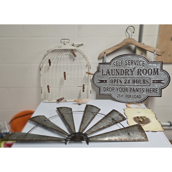 Assorted Decor incl 4 Wall Hangings and a Stone Carved Bird