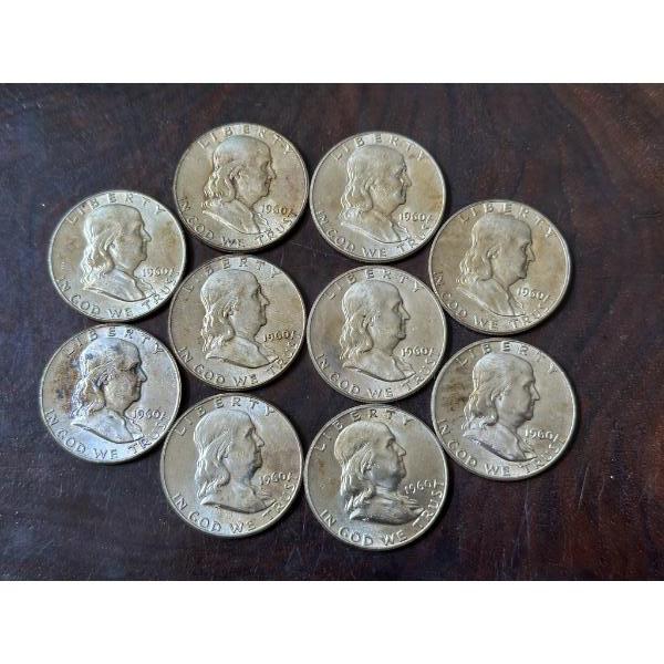 1960 Brilliant Uncirculated Franklin Half Dollars - $5.00 Face Value