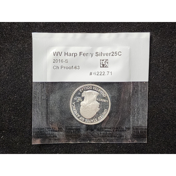 2016-S Proof West Virginia Harp Ferry Silver Quarter - 90% Silver