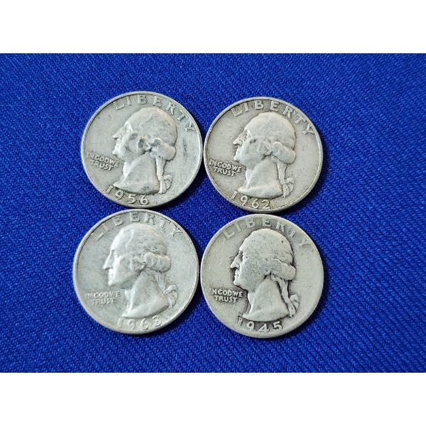 x4 Assorted Years U.S. 90% Silver Washington Quarters FV: $1.00