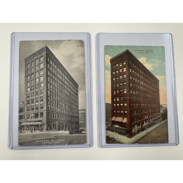 2 - Vintage Renkert Building Canton, Ohio Postcards In Protective Holders - Exceptional Condition