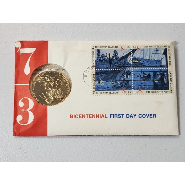 1973 Bicentennial First Day Cover Commemorative Medal and Stamp