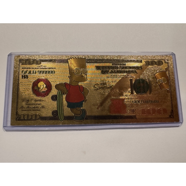 Rare Bart Simpson Gold Foil .999999 - 24K Gold Note In Protective Holder - Mint Condition
