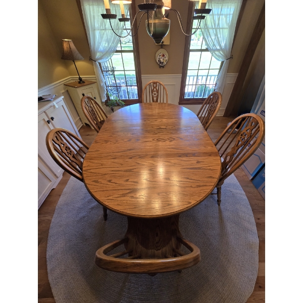 Solid Oak, Amish Made, Dining Table with 6 Chairs - (2) 12" Leaves - 72L x 48W