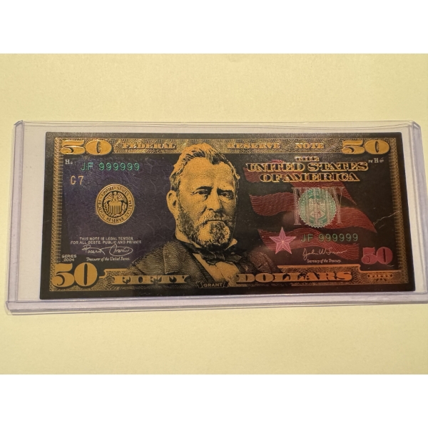 $50 Grant Collector Gold Foil .999999 - 24K Gold Note In Protective Holder - Mint Condition