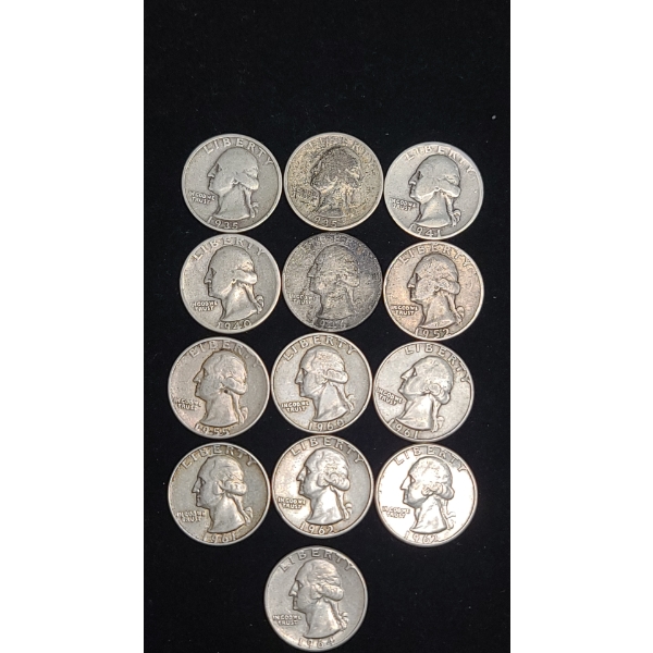 (13) Assorted Years/Mint Marks 90% Silver Washington Head Quarters - Face Value: $3.25