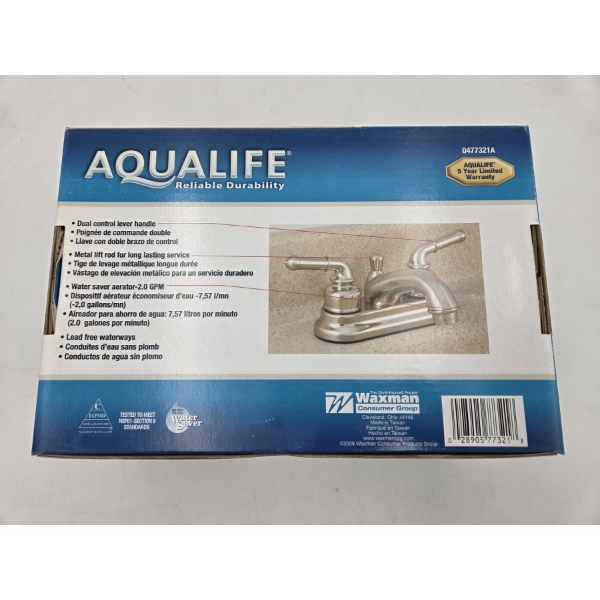 Brand New Aqualife 2 Handle Chrome Finish Bathroom Faucet - 5 Year Warranty - New In Box