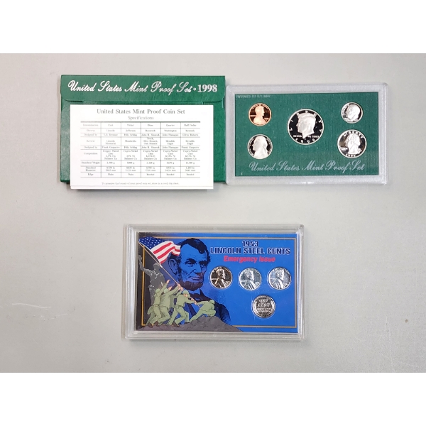 1998 United States Mint Proof Set & 1943 Lincoln Steel Cents Collection Set