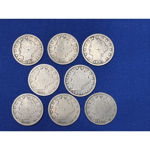 Lot of 8 United States V Nickles, Assorted Years, FV $.40