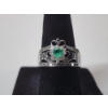 Image 1 : Gorgeous 14K White Gold Claddagh Detail Ring with Green Stone - Size 6.5 - TW: 6.0g